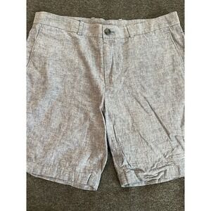 Perry Ellis Mens Blue Linen Cotton Blend Flat Front Shorts Size 34